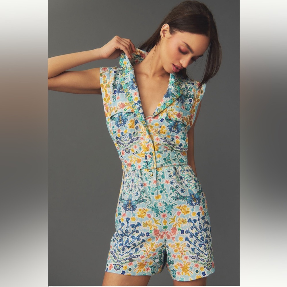 NWT Ranna Gill Sleeveless Linen Collared Romper